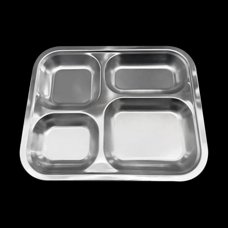 Stainless Steel Four-Compartment Deep Lunch Tray