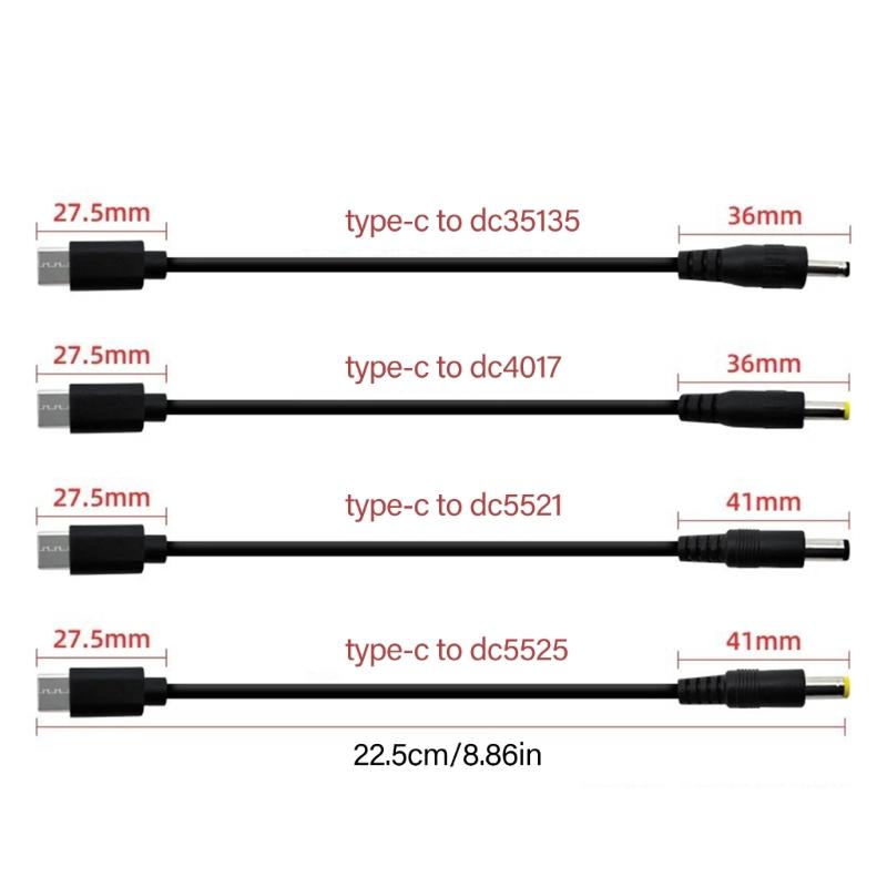 DC5V Male To Type C Male Charging Cable for Phone Tablet Speaker Headphones 4 Connector Size Supports Up To 36W Power