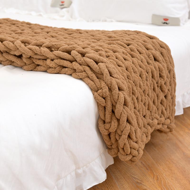 Knit Throw Blanket 20" X 25",Hand Made Large Chenille LoopBYarn Fluffy Throws for Couch Bed, Big Crochet Thick Woven Blanket
