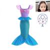 Meerjungfrauenkostüm Kleid Mädchen 3-8 Jahre Prinzessinnen-Partykleid Mit Halskette Krone Zauberstab Zubehör-Set