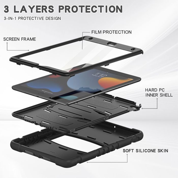 Case for iPad 10.2" - Full Protection - Shockproof - Foldable Stand - Black - Silicone/PC