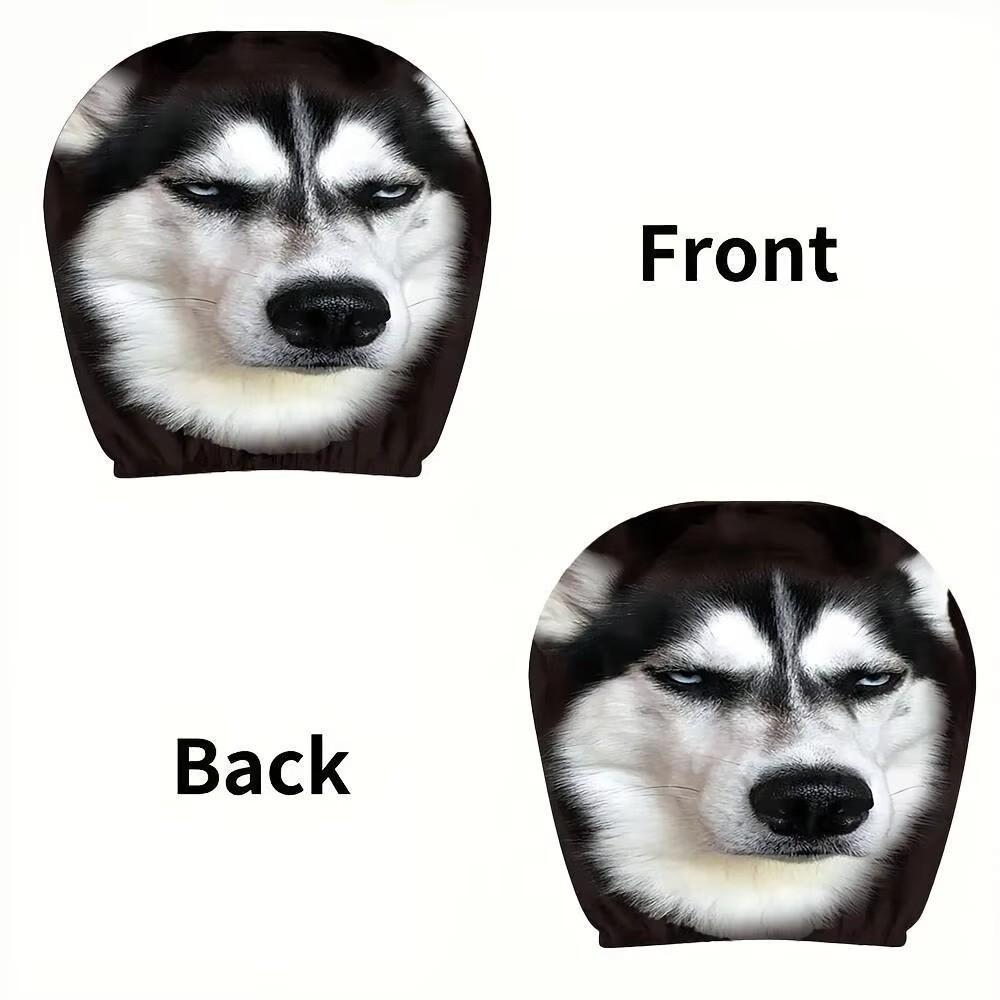 2Pcs Funny Skeptical Face Car Seat Headrest Protector Husky Headrest Covers  Vehicle Seat Accessory