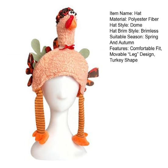Plush Turkey Headwear with Movable Legs Soft Lining Comfortable Fit Thanksgiving Turkey Hat Festival Party Accessory Holiday Decoration