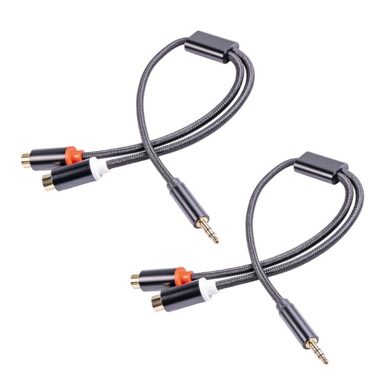 3.5mm Male To 2RCA Female Audios Adapter with Gold Plate Terminals Braide AntiInterference Design for Crystal Audios