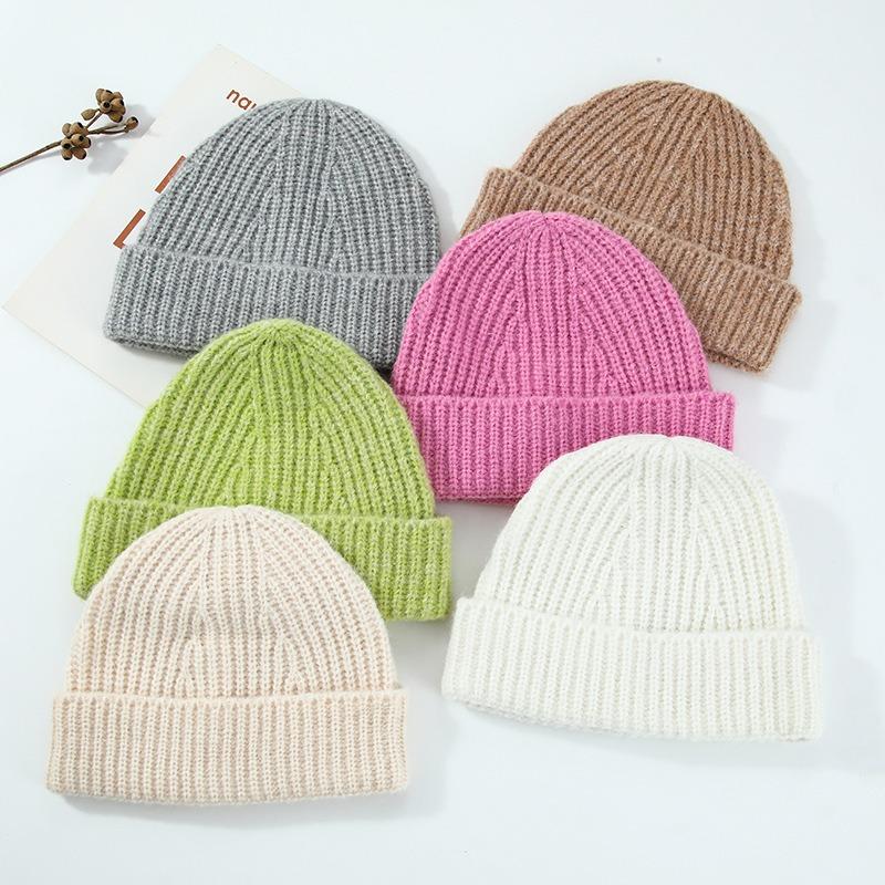 Outdoor Versatile Leisure Simple Solid Color Warm Including Wool Wool Knitted Hat Children Autumn and Winter Men's Cold Hat Tide