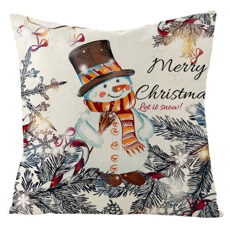 New Christmas Snowman Christmas Tree Linen Pillow Cover Festive Home Sofa Pillow Cover