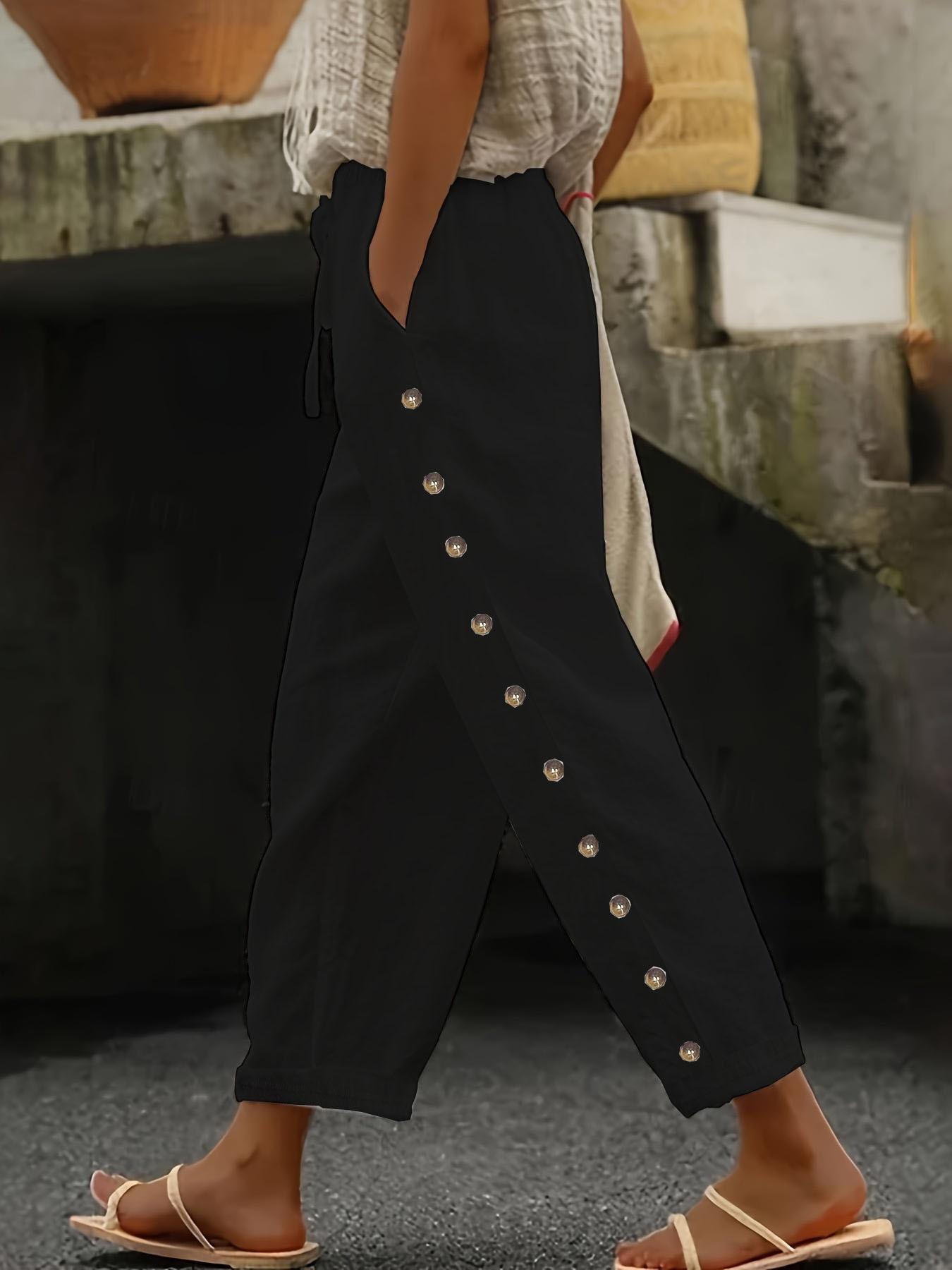 

Осенние женские брюки с эластичной талией, мешковатые, универсальные, повседневные брюки с девятью точками 2XL чёрный