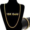 Gold-plated 18K Necklace 4mm Coarse Hemp Flower Chain Gold-plated Twisted Rope Chain Men's and Women's Necklace