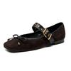 Sheepskin Flat-soled Single Shoes New One-word Belt Super Soft Mary Jane Women's Shoes Bow Soft-soled Grandma Shoes