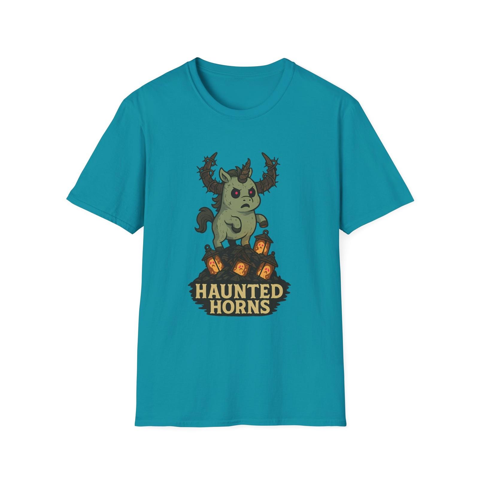 Unisex Softstyle T-Shirt Mens Womens Tees Top Haunted Horns Funny Boonicorn Ghost Unicorn Halloween L