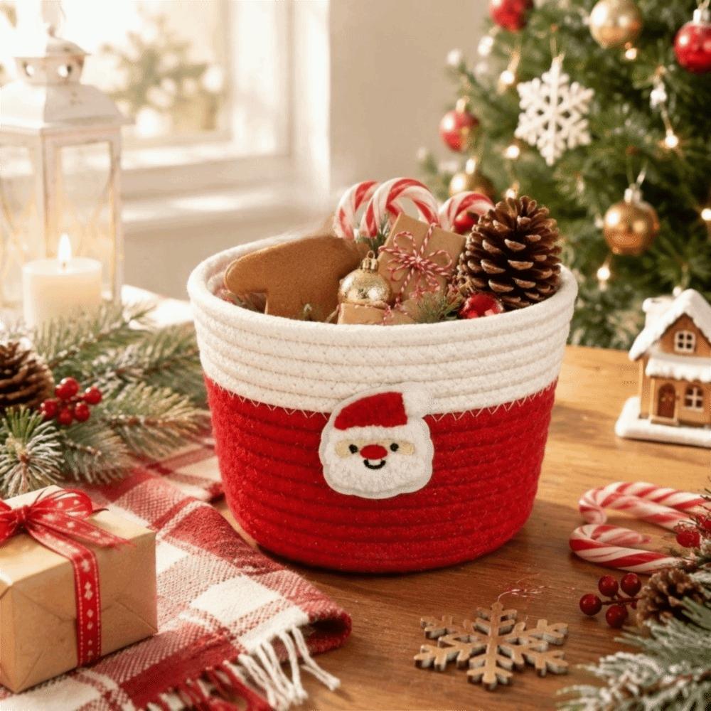 Cotton Rope Christmas Woven Storage Basket Multi-functional Sundries Storage Box for Living Room