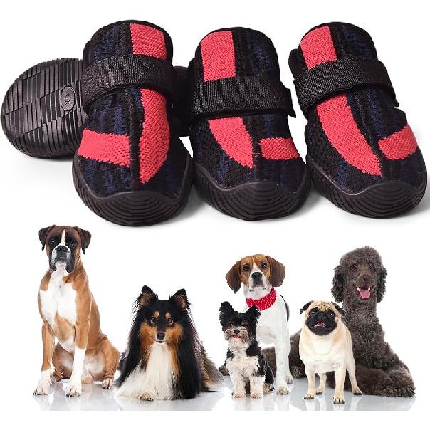 

Dog Shoes,Mesh Breathable Dog Boots for Walking Running Hiking,Soft Non-Slip Rugged Rubber Sole Dog Booties with Adjustable Straps 4Pcs,Blue-Size4 Size 2: 1.8 x4.5 (Width чорний