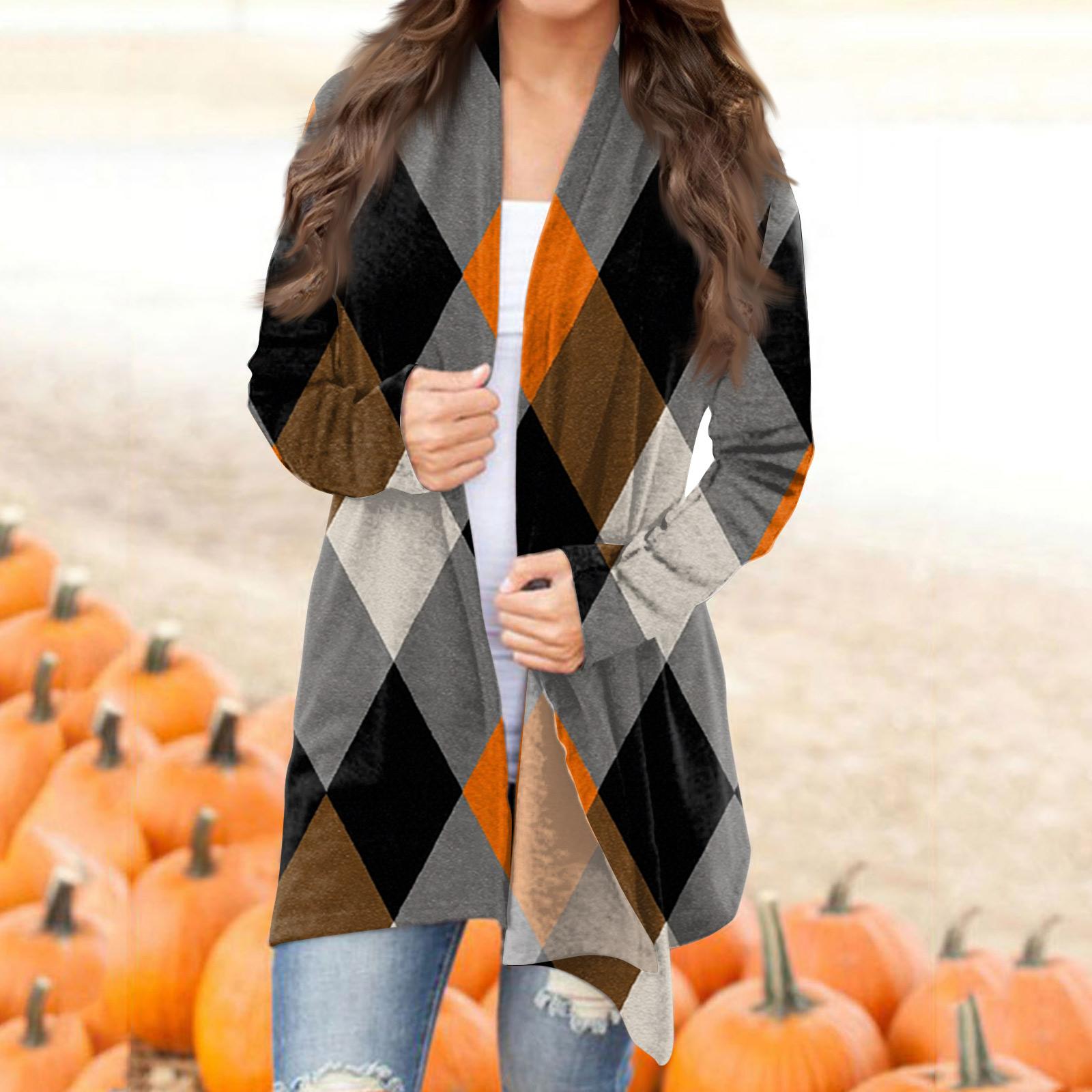 

Women s Casual Fashion Plaid Print Half-open Collar Mid-length Irregular Hem Cardigan Jacket L чёрный