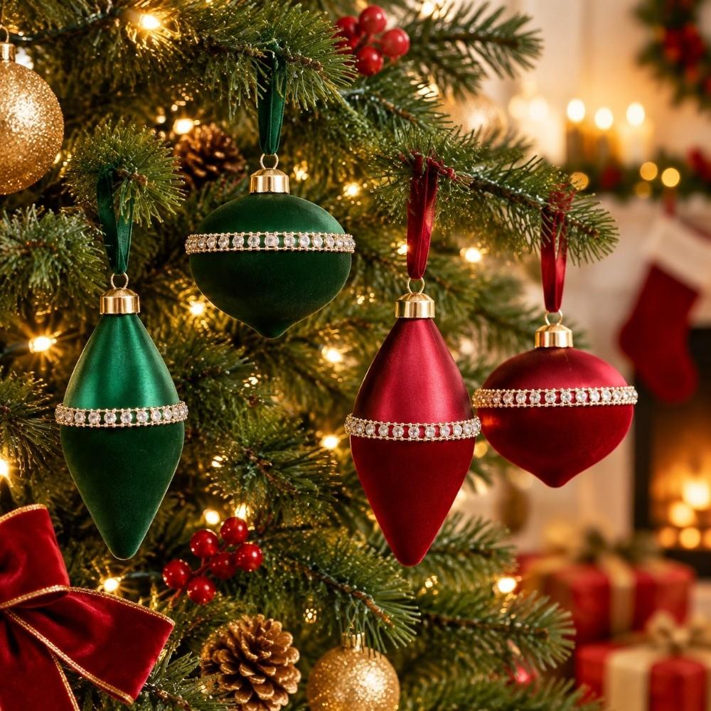 6PCS/SET Glitter Xmas Finial Ball Pendants Colorful Painting Christmas Tree Hangers New Year