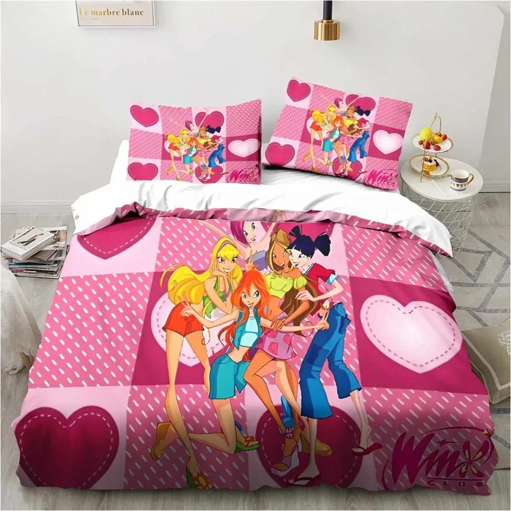 Winx Anime Kawaii Bettwäsche-Set, Bettbezug-Set, leicht, weicher Bettbezug, dekorative Bettwäsche für Teenager, Jungen und Mädchen, Geschenk, groß