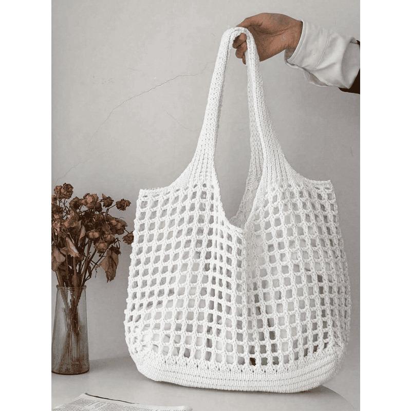 

1pc Women S Crochet Tote , Large Capacity Hollow Woven Shopping with Fixed Shoulder Strap,Ideal for Travel, bags for women
