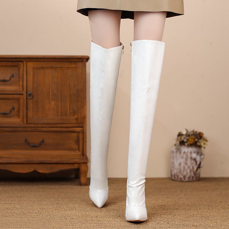 Krazing Pot Podzimní zimní boty z mikrovlákna Super vysoké podpatky podpatky Plus vel. 46 Noční klub Ženy zahřejí Kozačky nad kolena