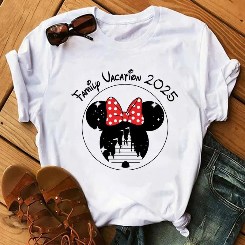 Disney Cartoon 2025 Travel Pattern Printed T-Shirt Summer Women's Casual Tops T-Shirt Fashion Clothing Harajuku Y2k T-Shirt