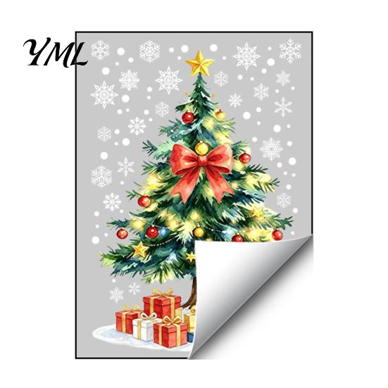 Creative Room Embellishments Christmas Tree Static Window Sticker, Waterproof PVC Decal, Watercolor Clings Snowflake Glass for Holiday Home