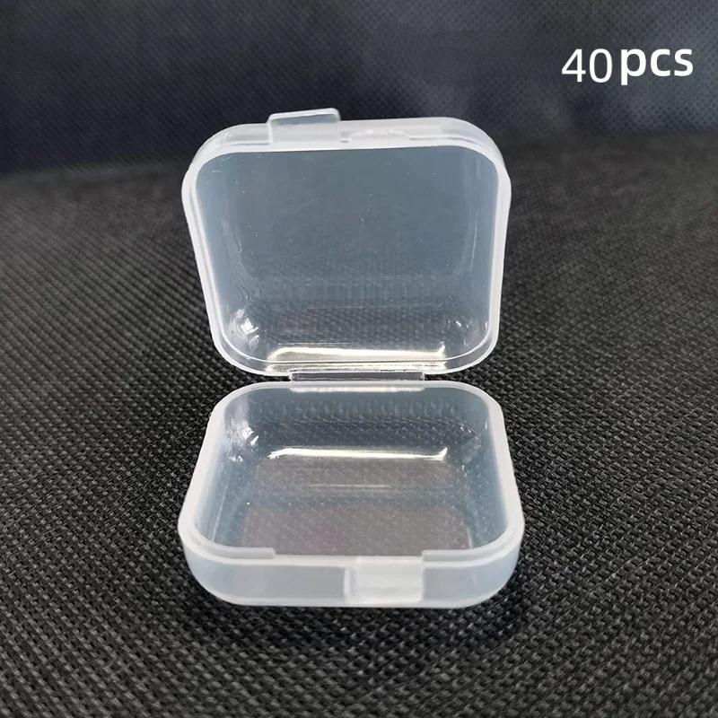 40pcs Mini Plastic Square Storage Containers Box Hinged Lid Clear Jewelry Earrings Rings Portable Pill Storage Case Boxes