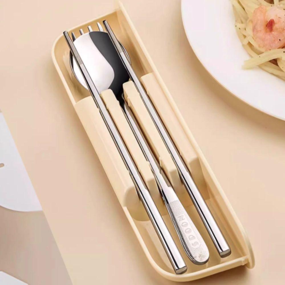 3 Pcs/Set with Storage Box Student Tableware Set Anti-slip Flateware Set Travel Cutlery Set  Camping