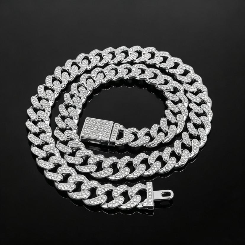 13MM Classic Half-Diamond Flip-Top Full-Diamond Cuban Link European & American Hip Hop Jewelry Unisex Bracelet Necklace