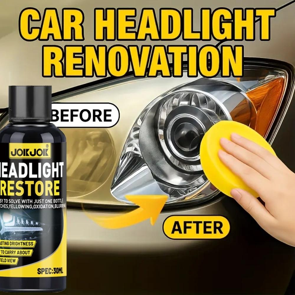 Professional Headlight Restoration Agent - Removes Yellowing, Oxidation and Haze - Lens Polishing and Grinding Material - Effect