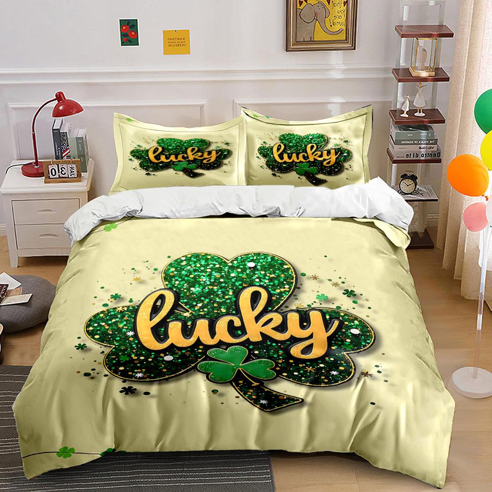 Lucky Clover Glitter Design Bedding Duvet Cover Set Duvet Cover Pillowcases (1 * Duvet Cover 2 * Pillowcases, Without Duvet Insert)