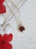 14K Gold Plated S925 Sterling Silver Necklace with Mini Garnet Red Four-Leaf Clover Pendant for Women