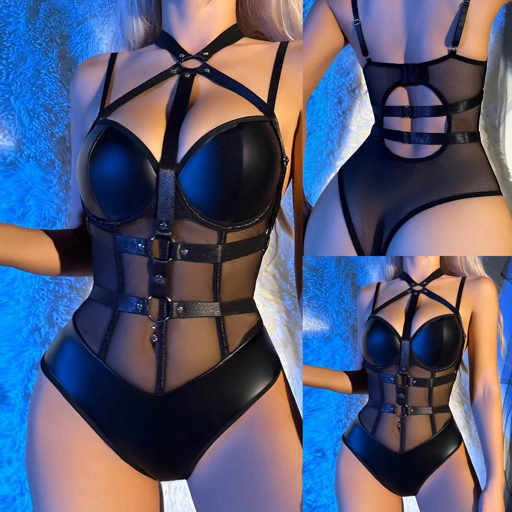 Kadınlar İçin Eğlenceli İç Çamaşırı Seksi İç Çamaşırı Seti Metal Zincir Örgü Şekillendirici Bodysuit İç Çamaşırı Bodysuit Lenceria ile Eşleştirildi