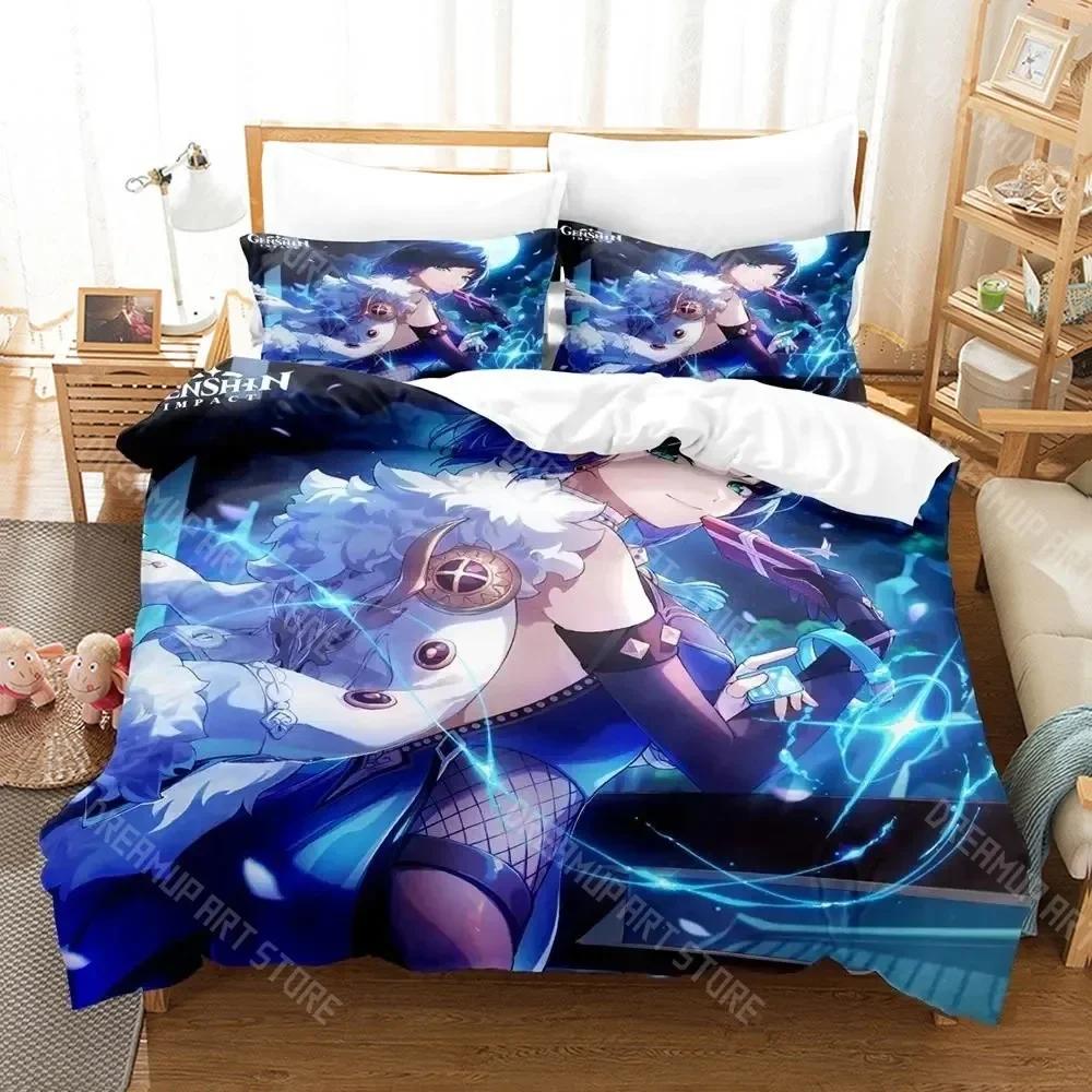 3D Print Anime Game Yelan Genshin Impact Bedding Set Boys Girls Twin Queen King Size Duvet Cover Pillowcase Bed Boys Adult