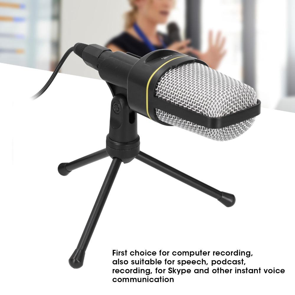 3.5mm Studio Recording Condenser Microphone with Volume Control Black Gaming Condenser Microphone with Desktop Tripod