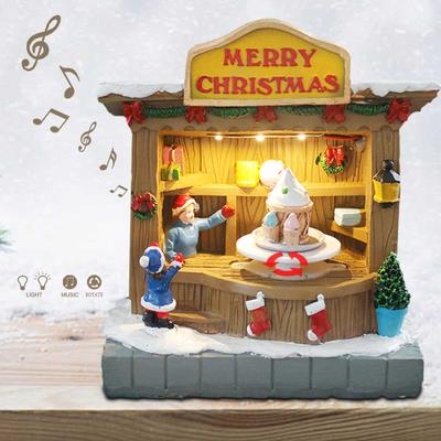 Animated Christmas Village Accessories Decor with Music and LED Lights - Bring Festive Cheer To Your Home with Our Icecream Shop