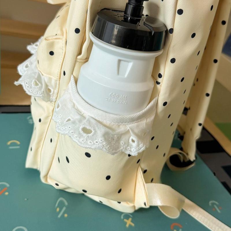 Kawaii Rosa Gepunkteter Spitzenrüschen-Rucksack für Mädchen Japanischer JK-Stil Kreuzschnürung Schultasche für Grund- und Mittelschüler Niedliche Reisetasche
