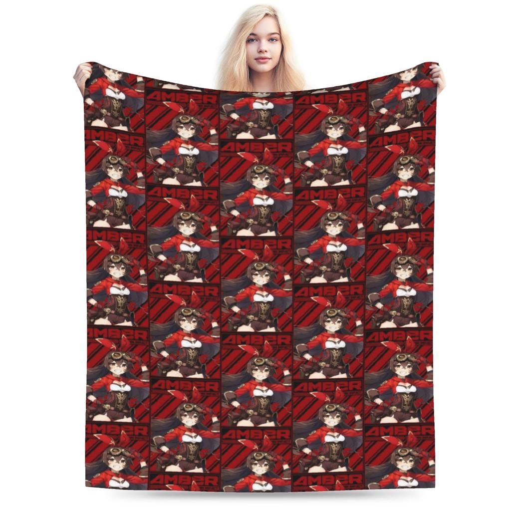 Genshin Impact Venti Blankets Velvet Summer Air Conditioning Barbatos Anime Multi-function Warm Throw Blanket for Bed Car Quilt