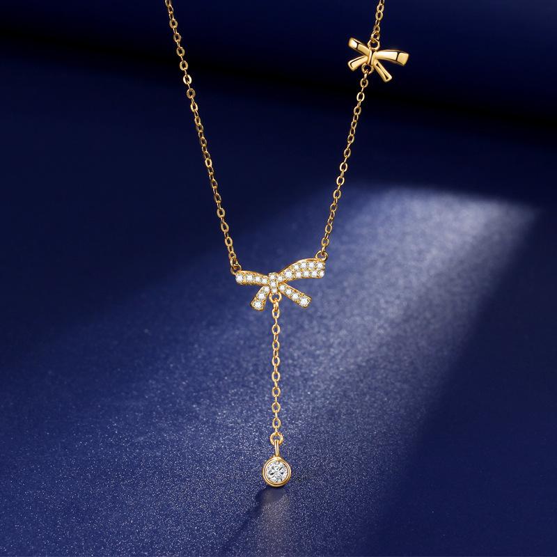 Sweet Bow Necklace Female Tassel Korean Version Flower Simple Niche Design Female Style