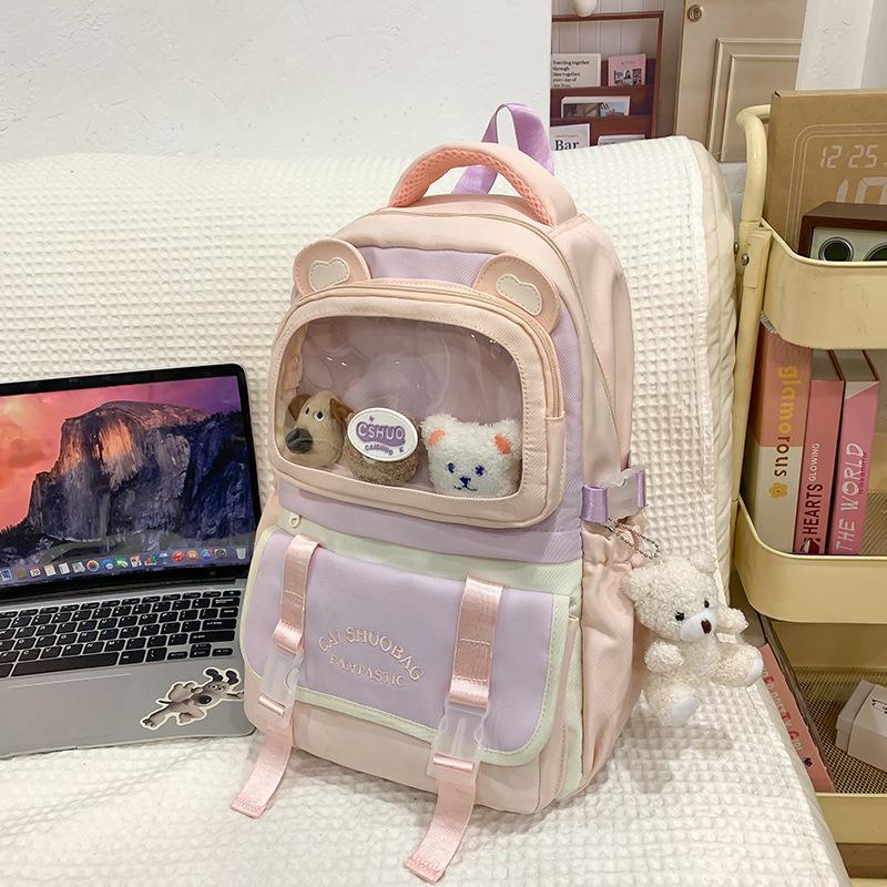 Small fresh splicing contrasting color pain bag large capacity casual lightweight student schoolbag ins Korean version cute backpack female