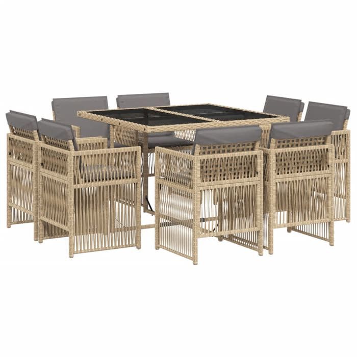 VidaXL Ensemble à Manger de Jardin avec Coussins 9 pcs, Table et Chaises à Dossier Rabattable, Meubles d'Extérieur Patio 3211020