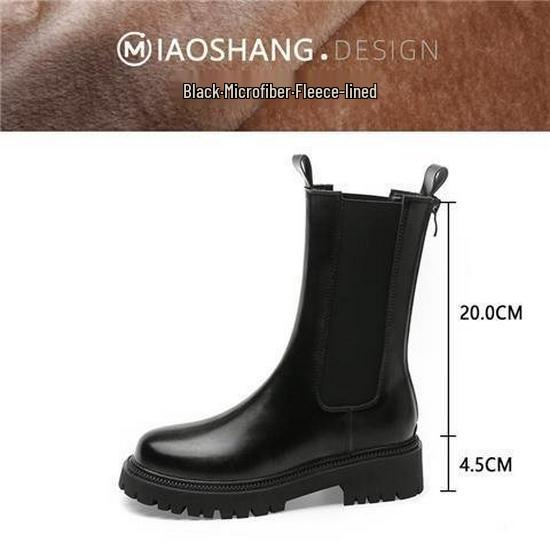 

2025 Новые женские черные ботинки челси мартин - На толстой подошве, до середины икры, стиль «труба» для весны и осени. 38