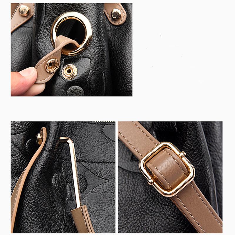 Women Bucket Bag Luxury Designer Handbag Vintage Embossed Faux Leather Tote Bag for Women Large Capacity Female Shoulder Bag Crossbody Bag