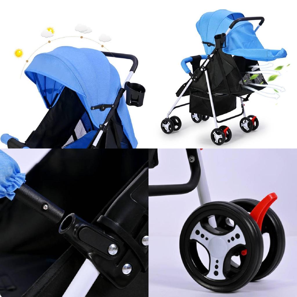 Lightweight Versatile Baby Stroller For Easy Travel Comfortable Seating And Lying Options
