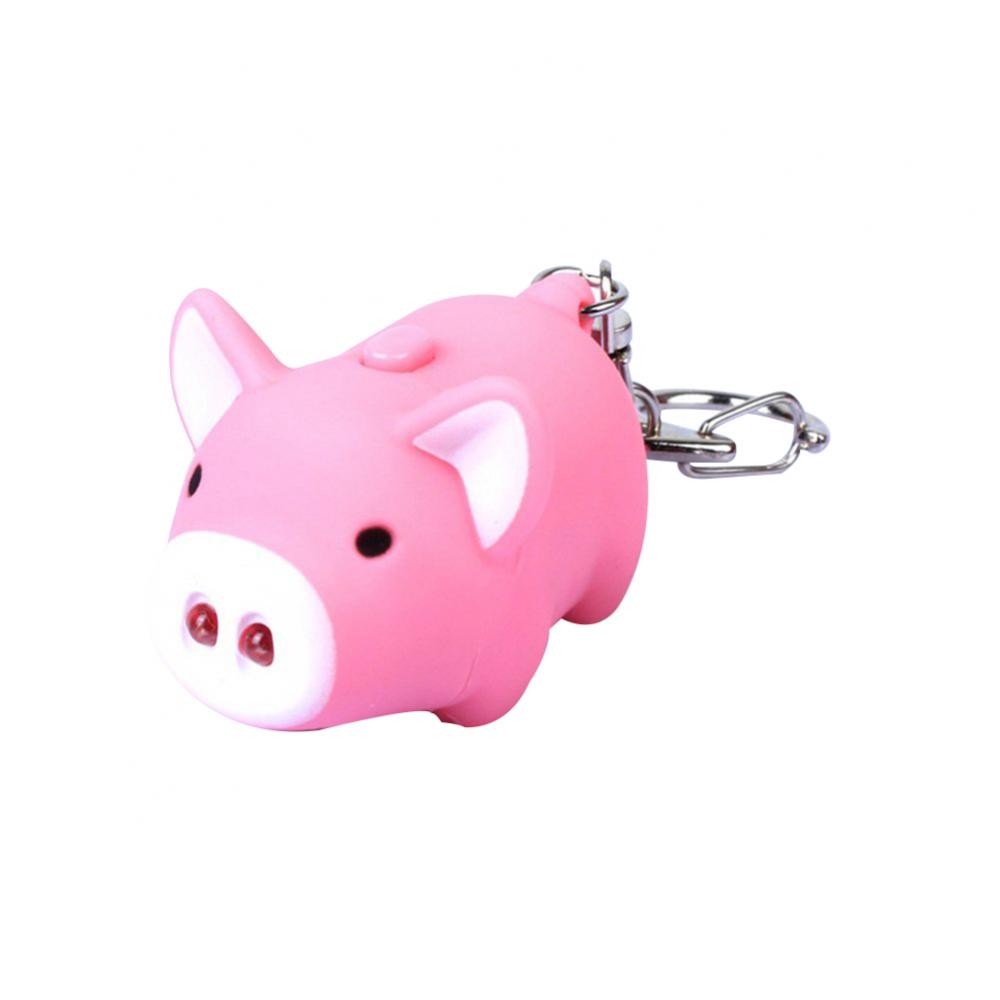 Piggy LED Sound Keychain Bag Pendant Safe Lamp Decorations Nightlight Flashlight With Sound Cartoon Pig Led Keychains Torches розовый