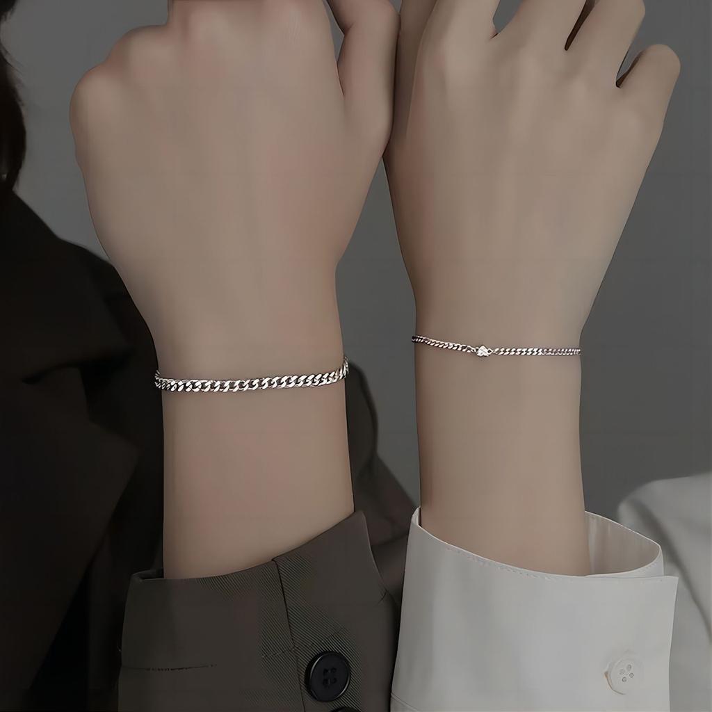 Cute Heart Couple Bracelet Set for Women, Trendy Alloy Love Bracelets, Minimalist Sweet Style Jewelry Gift