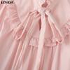 VONDA Elegant Women Bows Tie Ruffled Loose Casual Long Sleeve Blouse