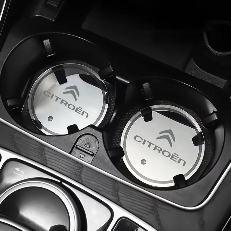 2Pcs Car Interior Coaster LED Light Up Cup Holder Mat Accessories For Citroen C4 C3 C5 C5X e-C4 X e-C3 C-Elysee Berlingo C1 C6