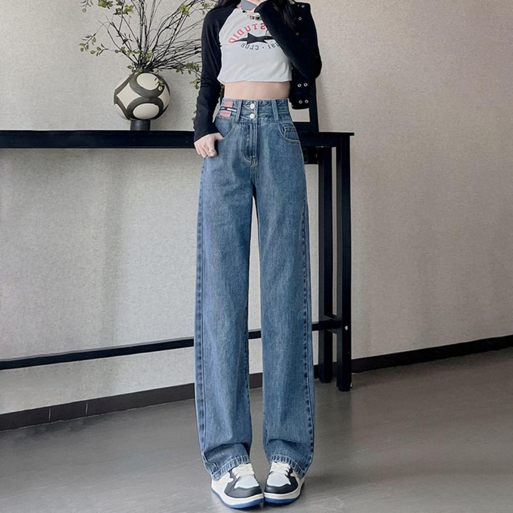 Hoch taillierte Mode Weitbeinjeans Damen Herbst und Winter 2025 neu kleine lockere und dünne Bodenhosen
