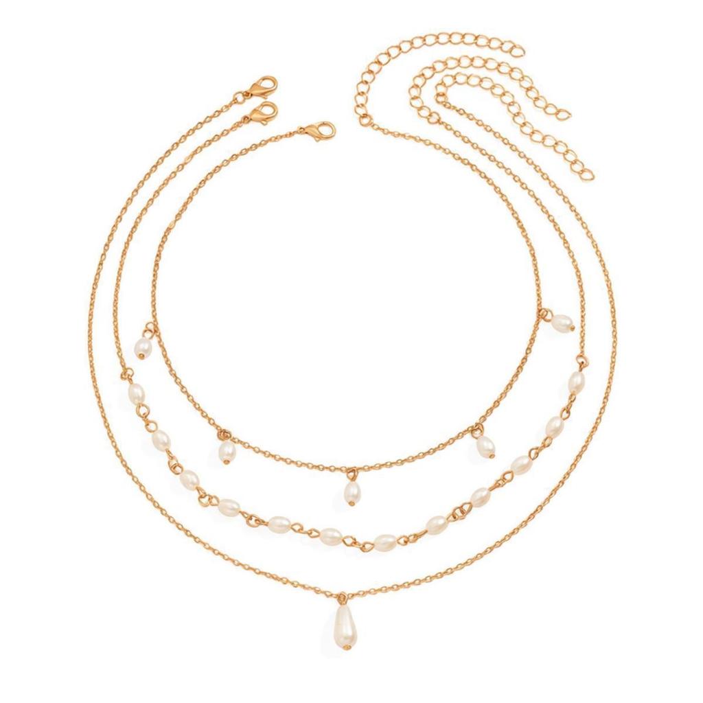 Multi-layer Pearl Pendant Necklace: European & American Design, Niche, Three-layer Clavicle Chain, Versatile for Women, Ideal for Vacation