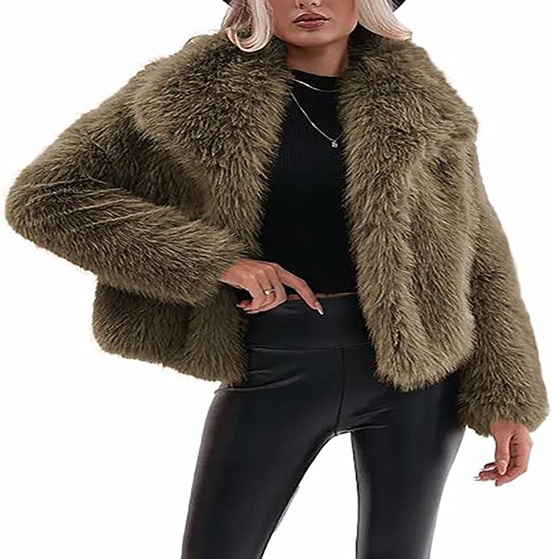 Eco-friendly Faux Fur Coat with Large Lapel, European-American Fashion, Thick and Cozy, Winter 2025 Collection