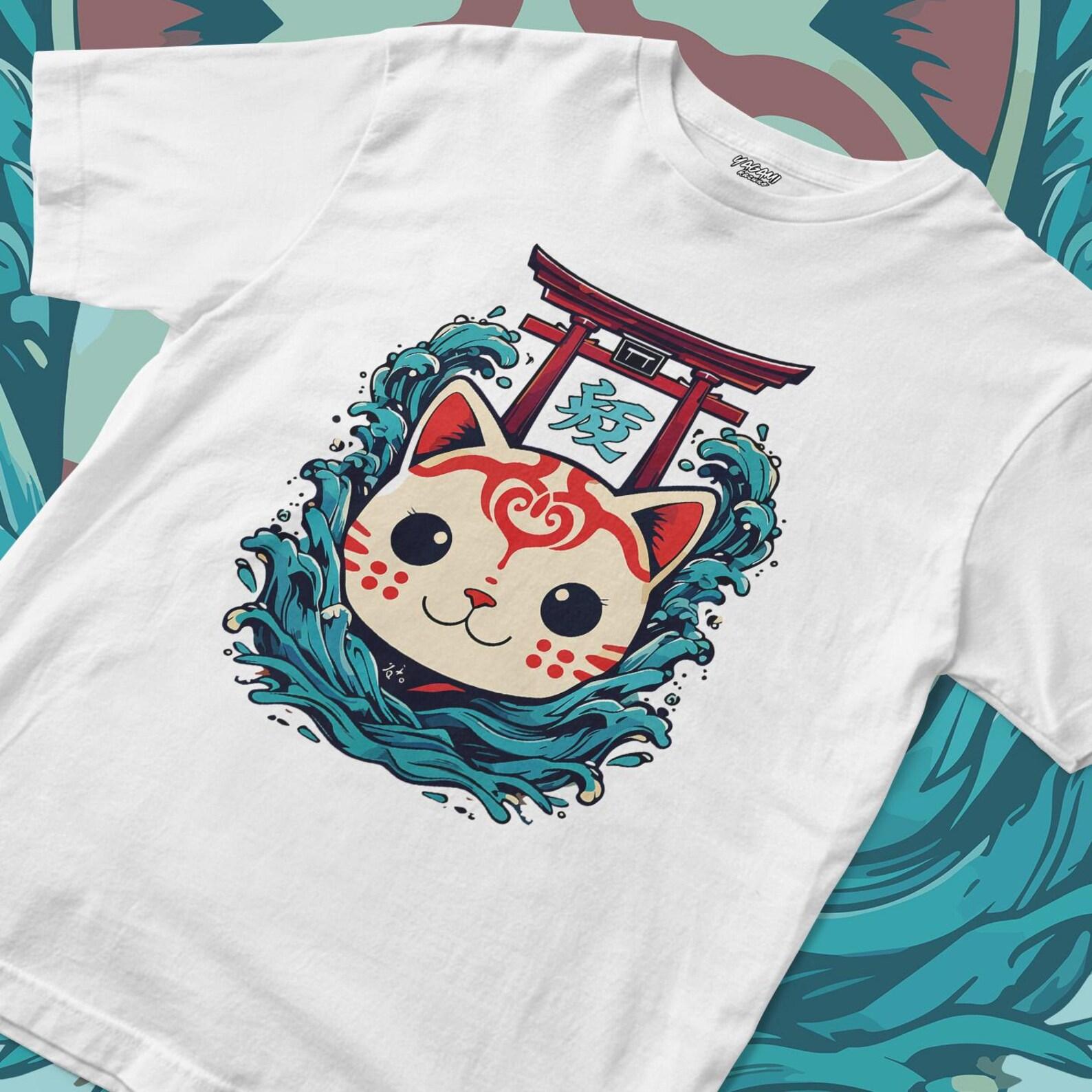 Japanese Lucky Cat T-Shirt | Torii Gate Wave Art 2XL