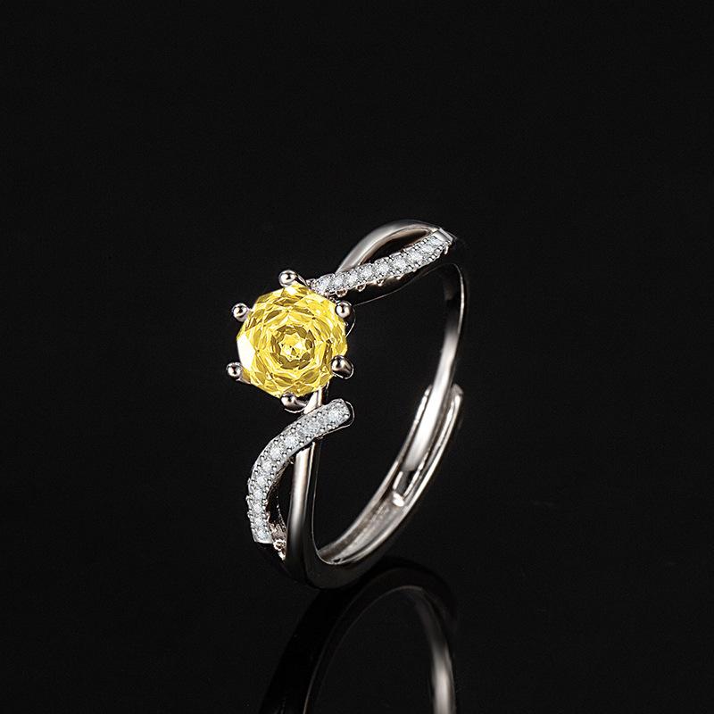 Nice 925 Sterling Silver Ring Shining Zircon Adjustable Simplicity for Women Wedding Jewelry Moissanite Plated 18K White Gold